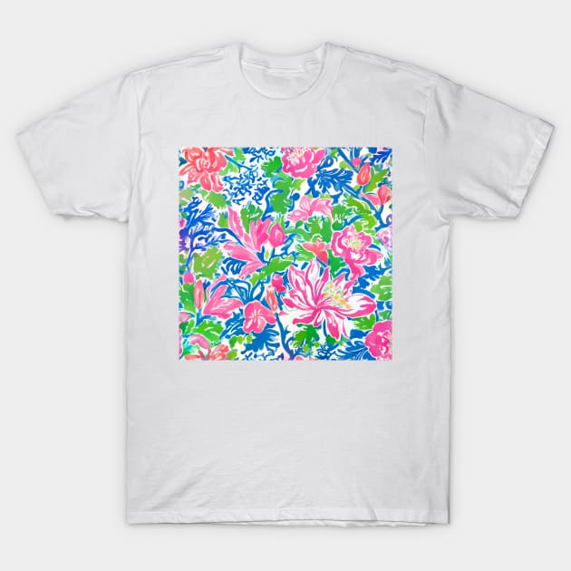 Preppy tiger lilies, peonies and leaves T-Shirt by SophieClimaArt